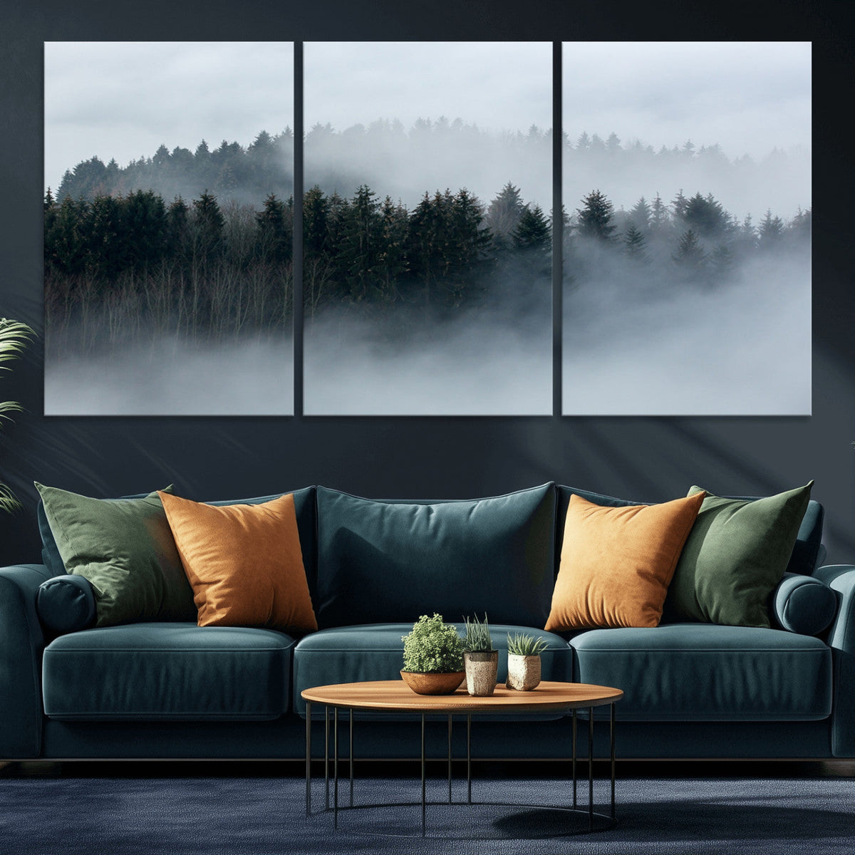 Autumn and Misty Trees in the Forest Wall Art Canvas Print,