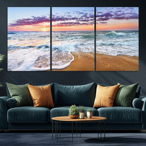 Coastal Sunset Art Beach Canvas Wall Art Print | Ocean Waves