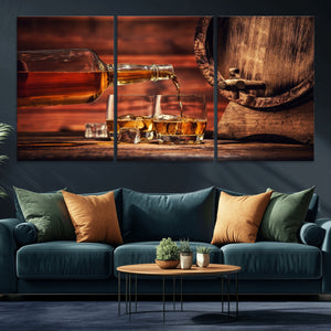 Whiskey and Cigar Canvas Wall Art | 3 Panel Bar Room Decor