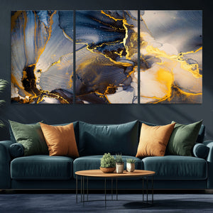 Large Abstract Wall Art Print -  Gold and Blue Abstract