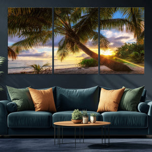 Tropical Island Sunset on the Beach Palms Wall Art Canvas