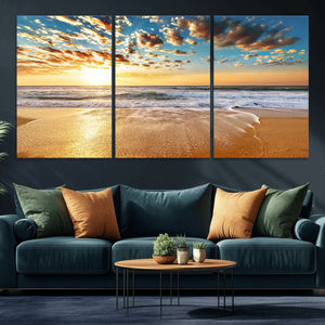 Golden Sunset Beach Print Canvas Wall Art, Giclee Canvas
