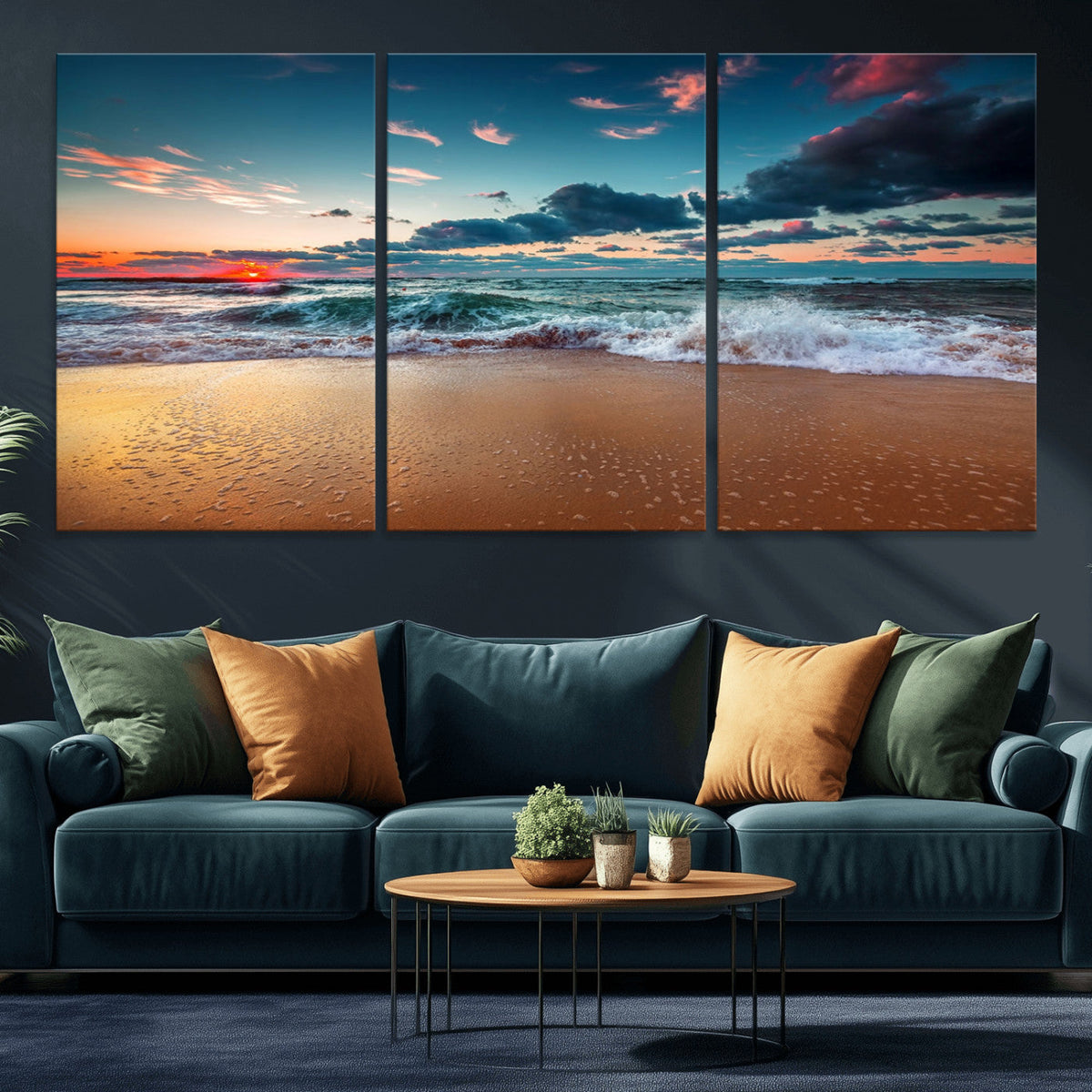 Sunset Ocean Beach Wall Art – Giclee Canvas Print, Coastal