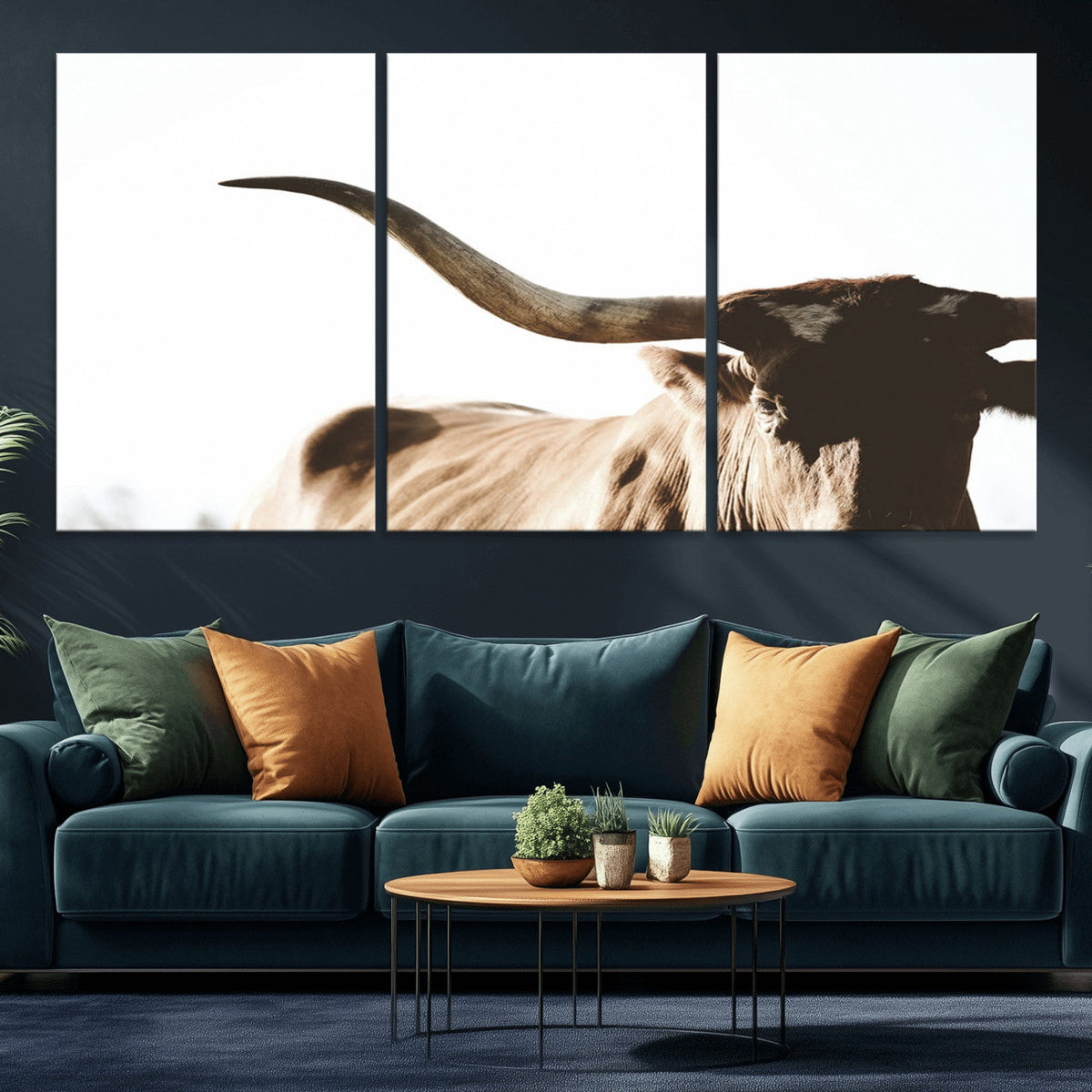 Texas Longhorn Wall Art Canvas Print | 3-Panel Large