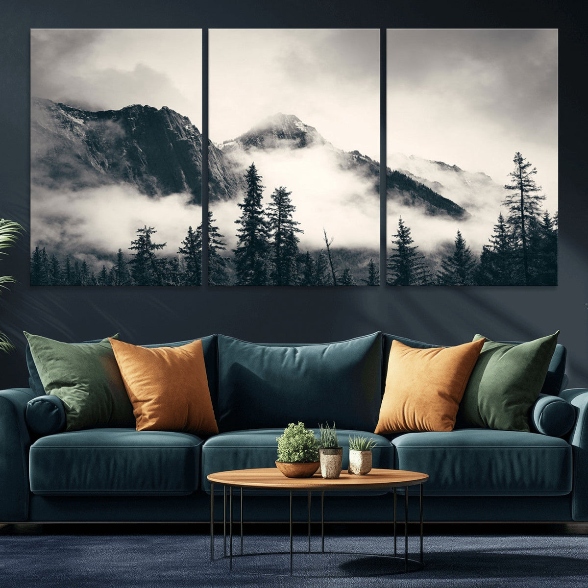Large Foggy Mountain Forest Wall Art Canvas Print | Misty