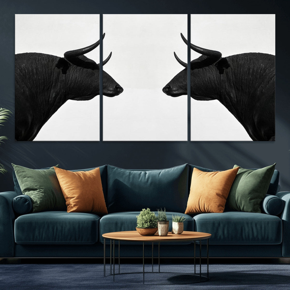 Spanish Bull Art - Framed Black and White Bull Canvas Print