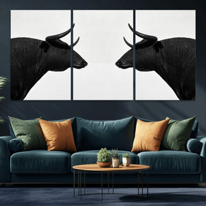 Spanish Bull Art - Framed Black and White Bull Canvas Print