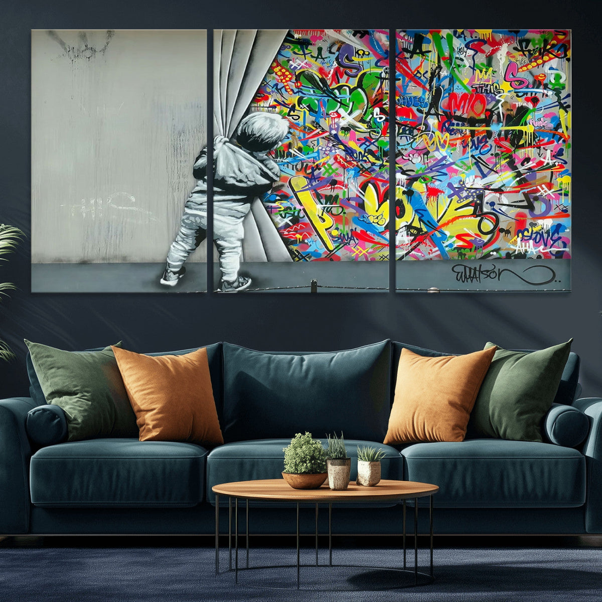 Banksy Colorful Street Graffiti Canvas Wall Art Print,