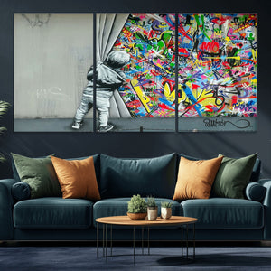 Banksy Colorful Street Graffiti Canvas Wall Art Print,