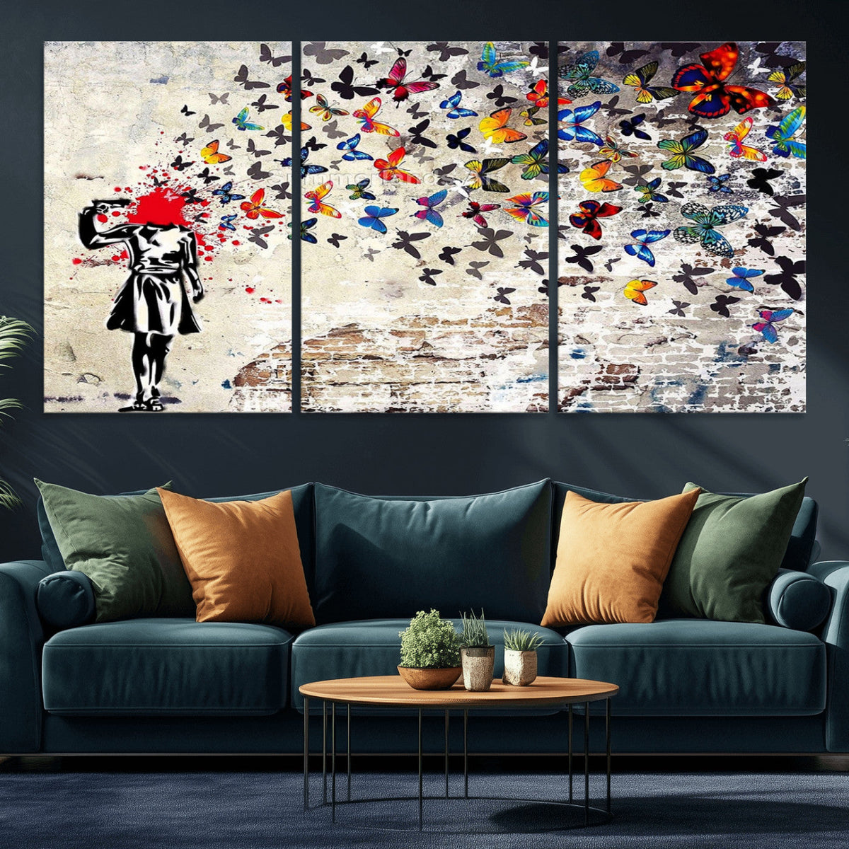 Banksy Art Butterfly Girl Explosion Canvas Art – Vibrant