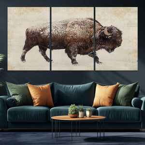 Buffalo Wall Art, Western Bison Canvas Print, Rustic Buffalo