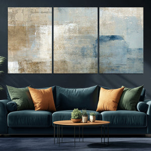 Abstract Blue and Beige Wall Art, Modern Minimalist Canvas