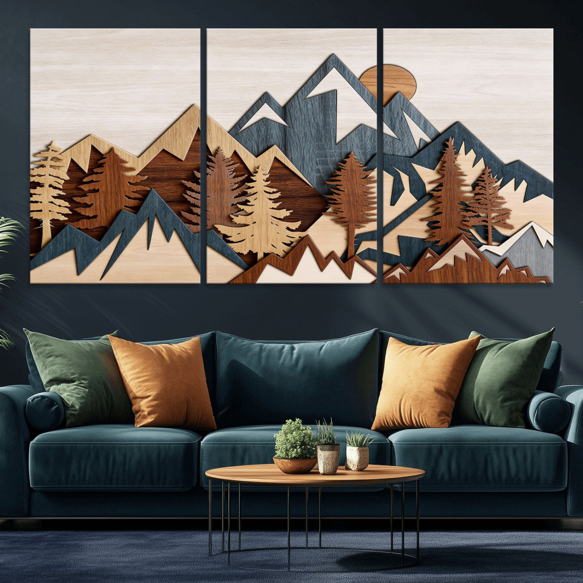 Woodland Mountain Landscape Triptych, Giclee Canvas Art for