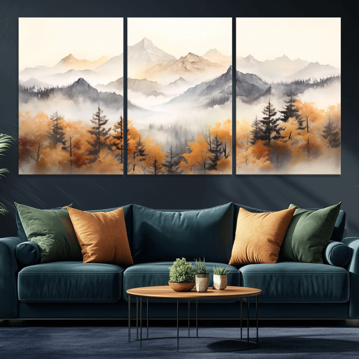 Abstract Mountain Wall Art | Misty Mountain Forest and