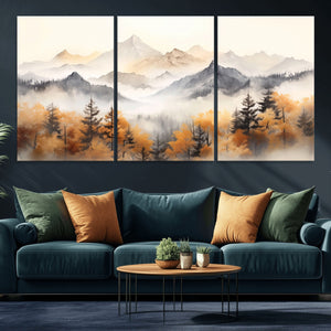 Abstract Mountain Wall Art | Misty Mountain Forest and