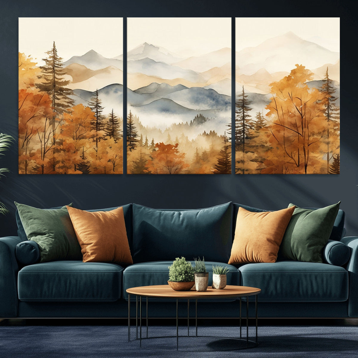 Golden Autumn Forest Wall Art Canvas | Mountain Landscape