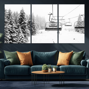 Ski Wall Art - Ski Lift Wall Art Canvas Print Snow Covered