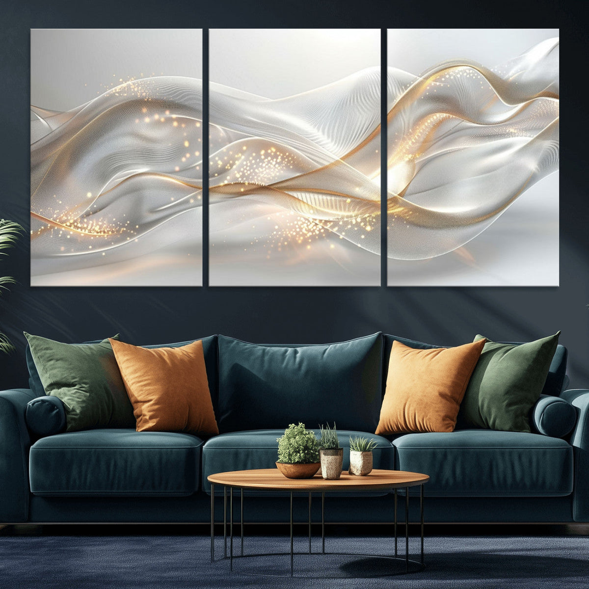 Abstract art Grey and Gold Lines Wall Art