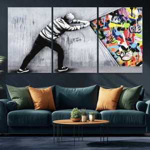 Banksy Art Behind the Curtain Street Wall Art Canvas Print |
