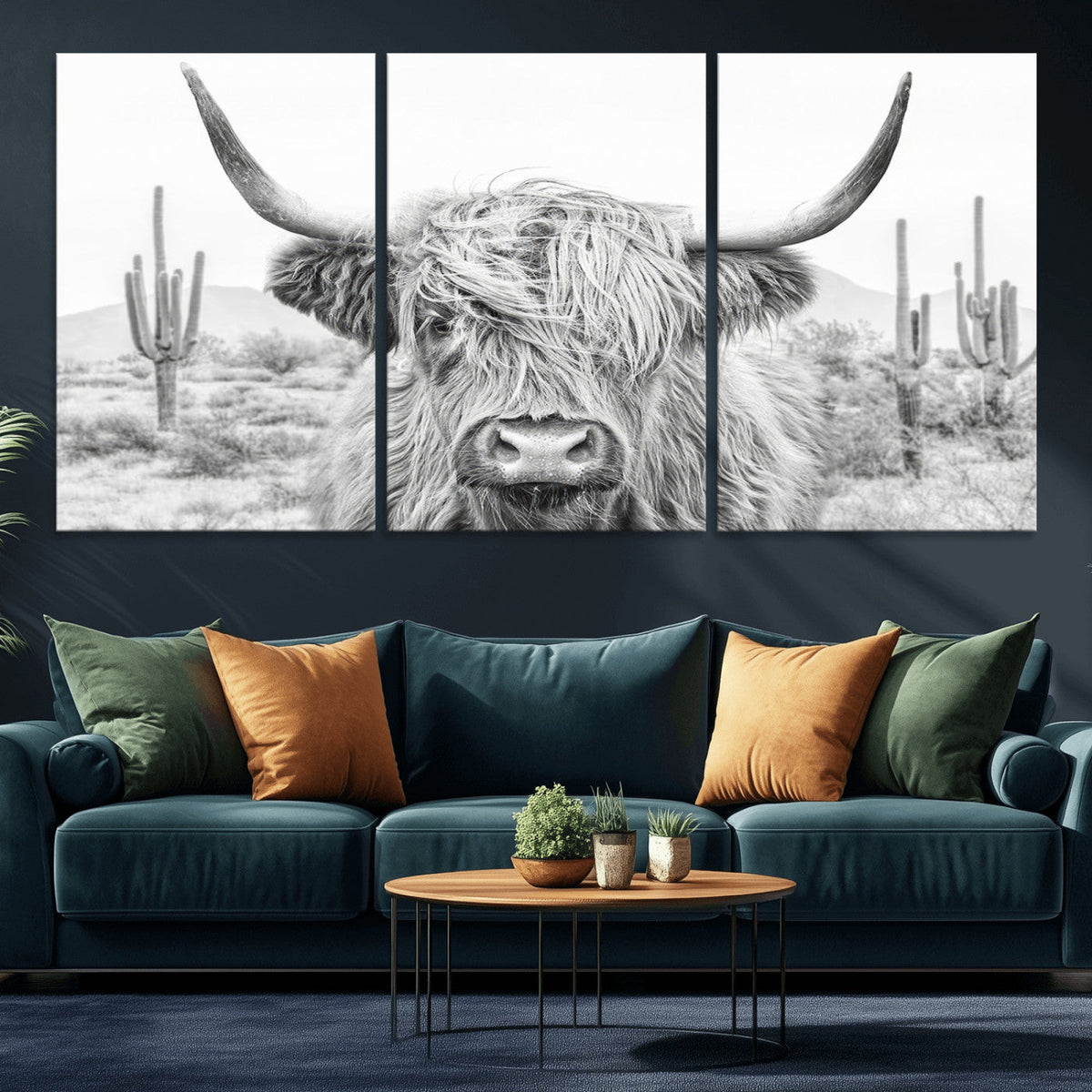 Rustic Charm | Cow Longhorn Black White Bighorn Wall Art