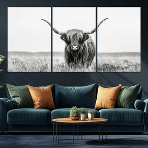Highland Cow Canvas Wall Art – Majestic Beauty in Black and