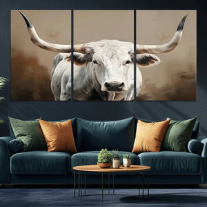 White Longhorn Bull Wall Art Canvas Print – Framed and Ready