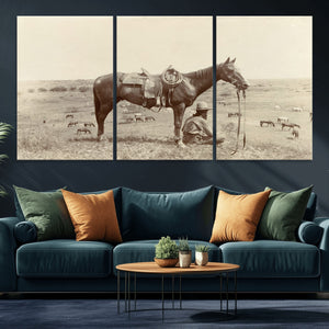 Cowboy Wall Art - Western Horse Canvas Print - Vintage