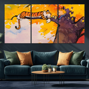 Calvin and Hobbes Tree Scene Canvas Print | 3 Panel Large