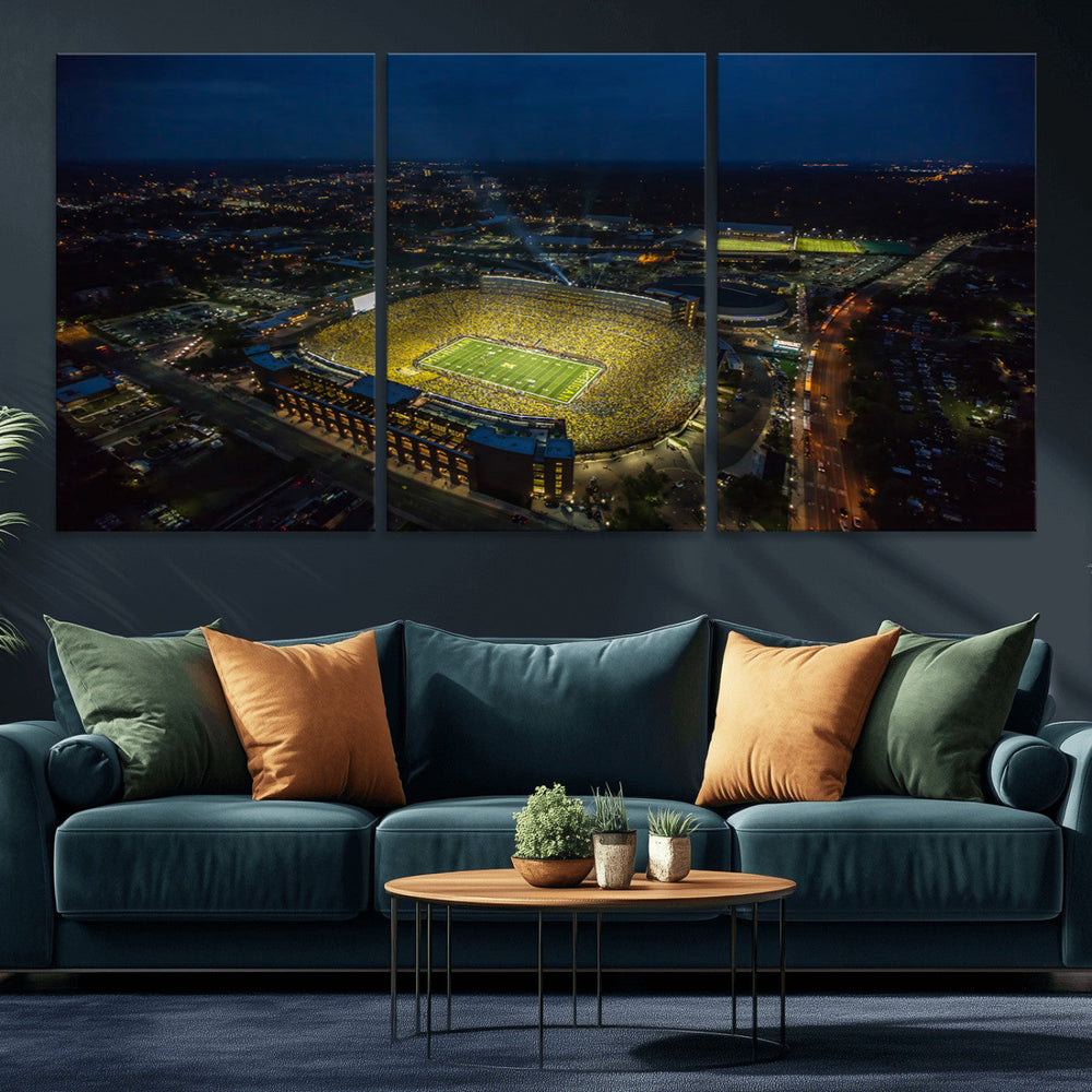 Michigan Stadium Night Game Wall Art – Sports Arena Aerial