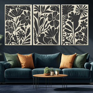 Modern Botanical Wall Art - Floral Black and White Canvas