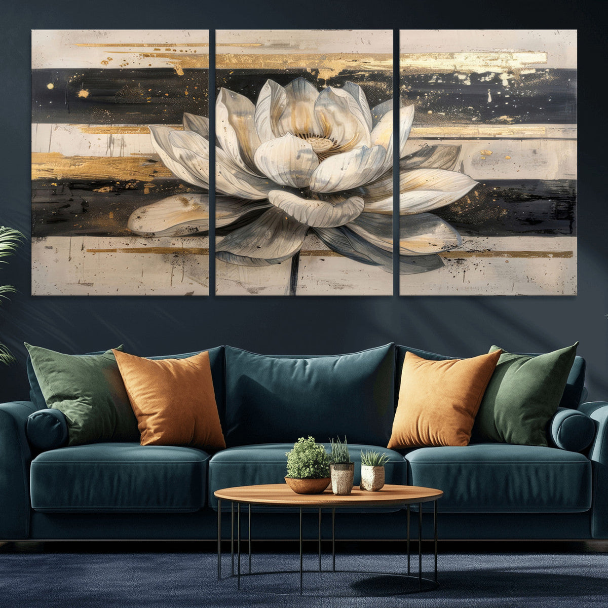 Lotus Flower Wall Art – Framed Abstract Floral Canvas