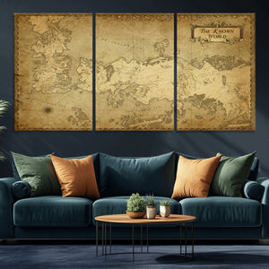Vintage Game of Thrones Map Wall Art | Westeros and Essos