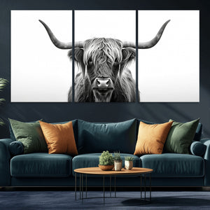 Highland Wall Art Canvas Print – Minimalist Black and White
