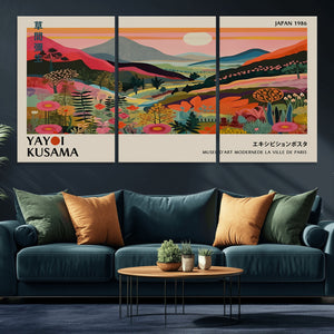 Yayoi Kusama Landscape Canvas Print, Vibrant Floral Mountain