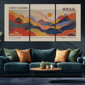 Yayoi Kusama Landscape Canvas Print, Vibrant Floral Mountain