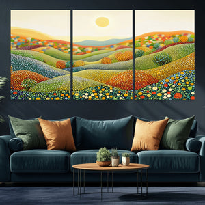 YAYOI KUSAMA Colorful Dot Art Landscape Canvas - Framed