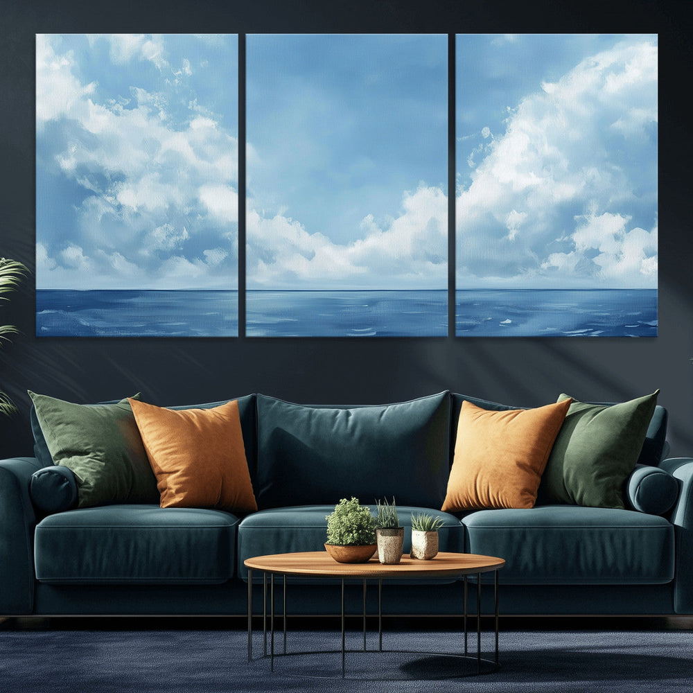 Abstract Ocean Print Artwork- Serene Blue Ocean Canvas Wall