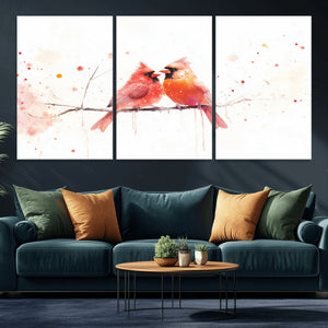 Cardinal Bird Canvas Wall Art - Male and Female Cardinal