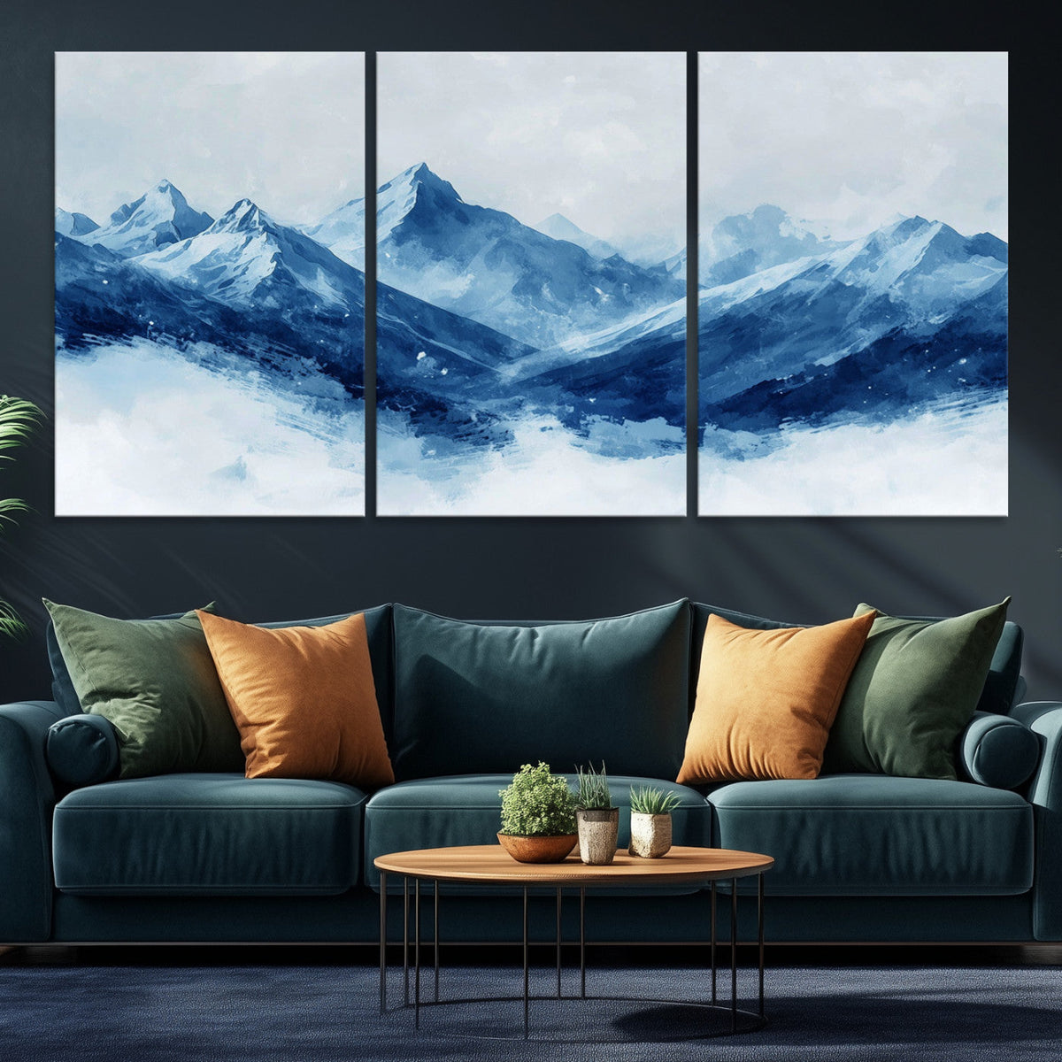 Blue Mountains Wall Art – Framed Snowy Range Canvas Artwork,