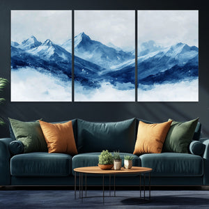 Blue Mountains Wall Art – Framed Snowy Range Canvas Artwork,