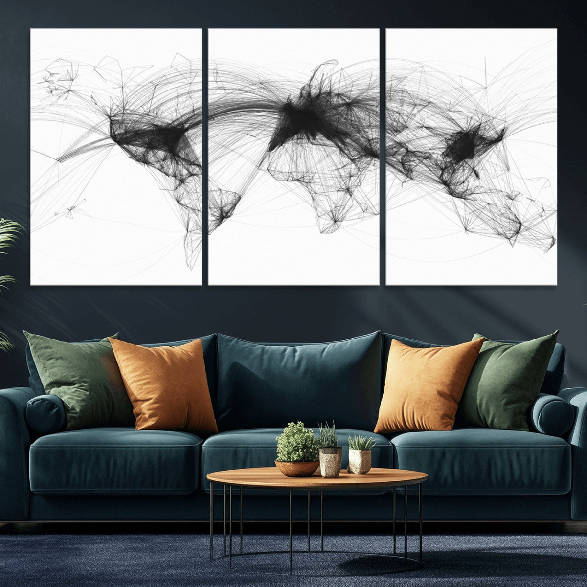 Flight Routes Air Traffic Map Canvas Wall Art - Framed -
