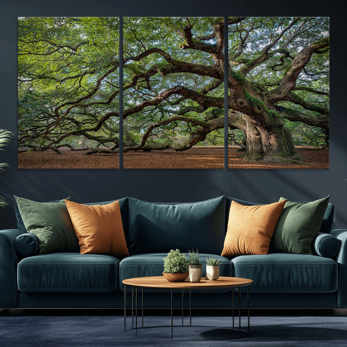 Historic Tree Wall Art – Framed Mossy Branch Canvas Artwork,