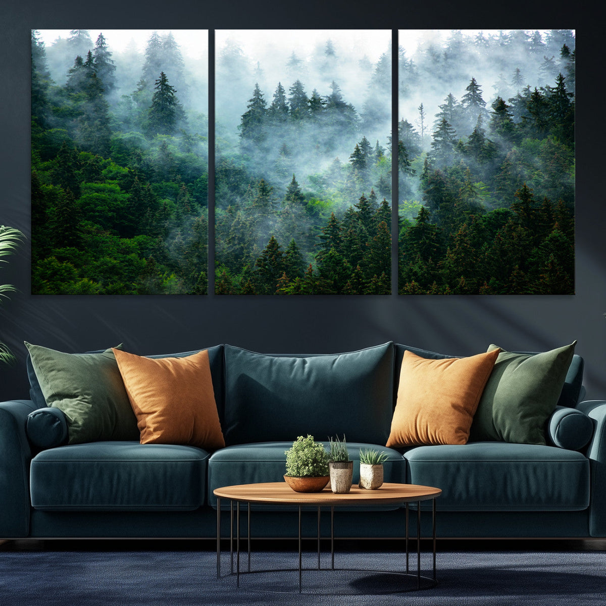 Misty Forest Wall Art Canvas Print – Framed Foggy Mountain