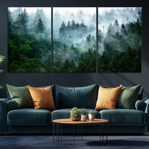 Misty Forest Wall Art Canvas Print – Framed Foggy Mountain