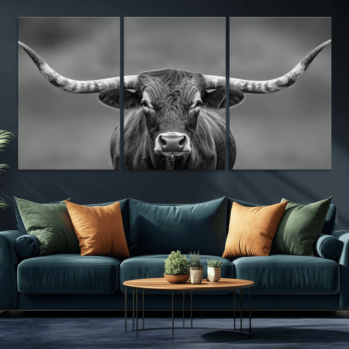 Texas Longhorn Wall Art Canvas Print – Framed Western Bull
