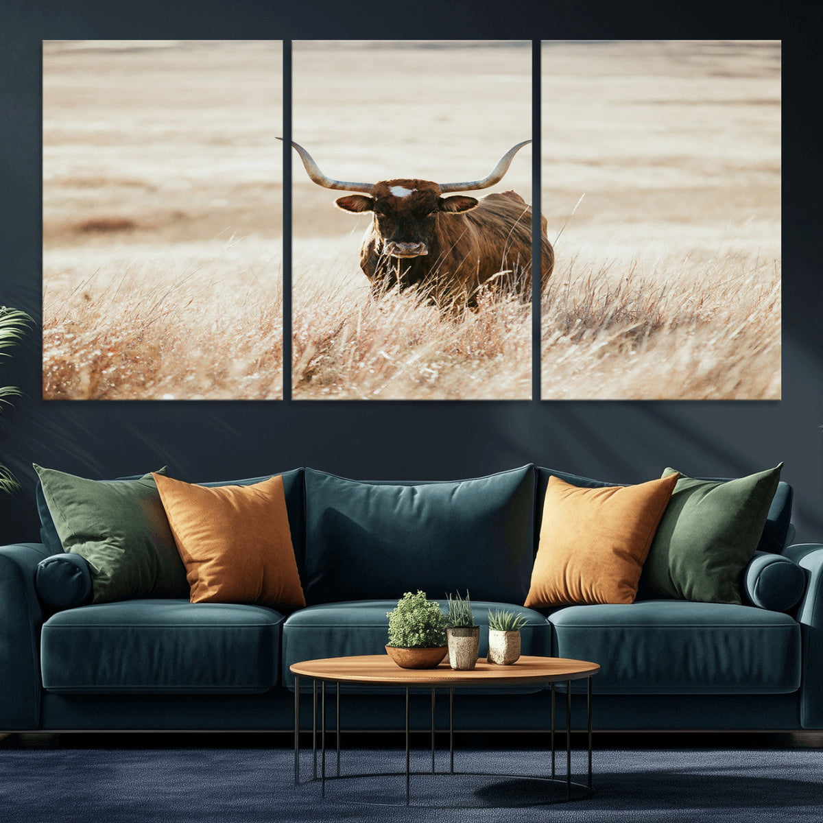 Texas Longhorn Wall Art Canvas Print – Framed Brown Horned
