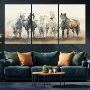 Wild Horses Wall Art Canvas Print, Framed Running Horses Art