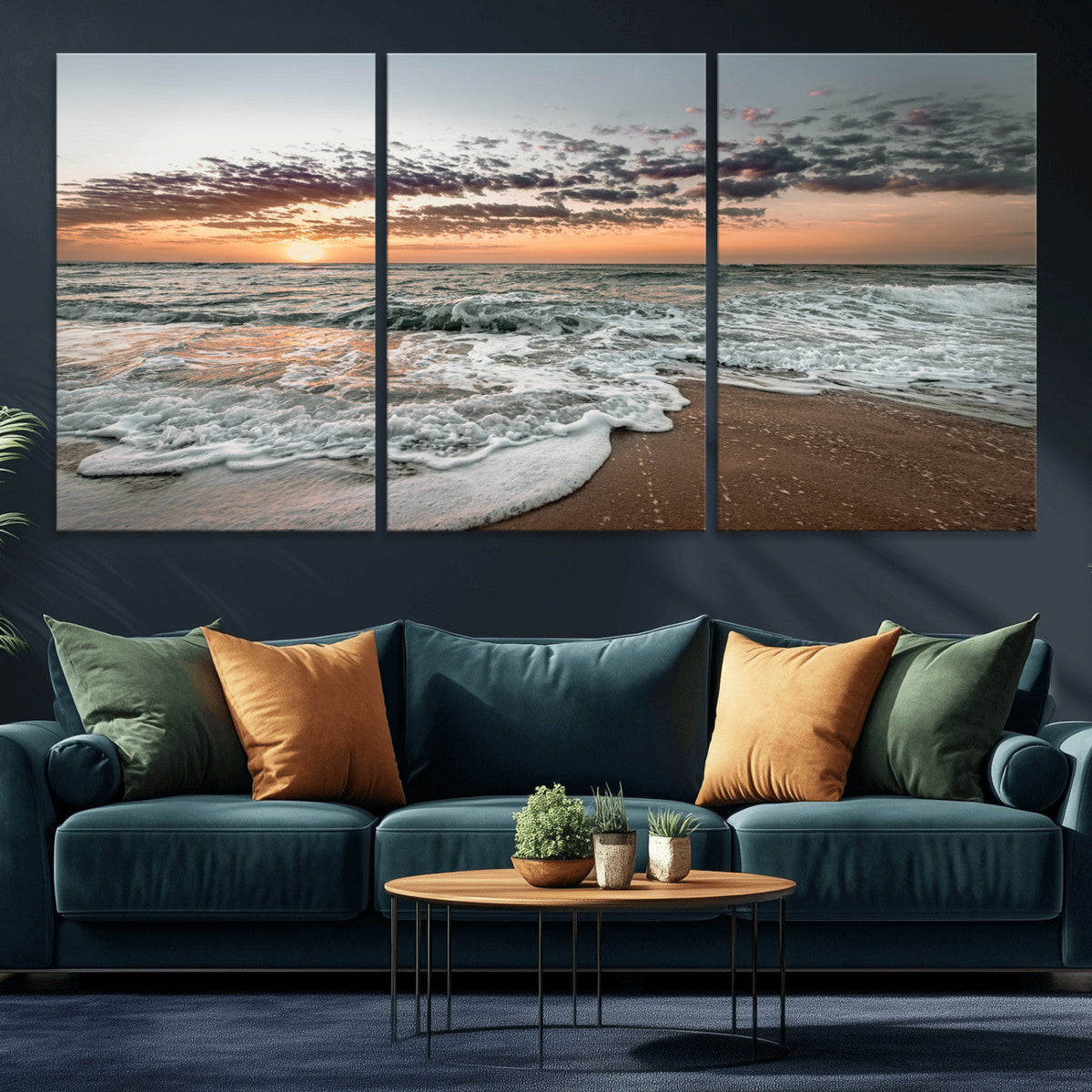Ocean Sunset Wall Art Canvas Print – Framed Beach Waves