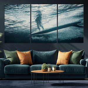 Underwater Surf Wall Art – Framed Ocean Wave Canvas Artwork,