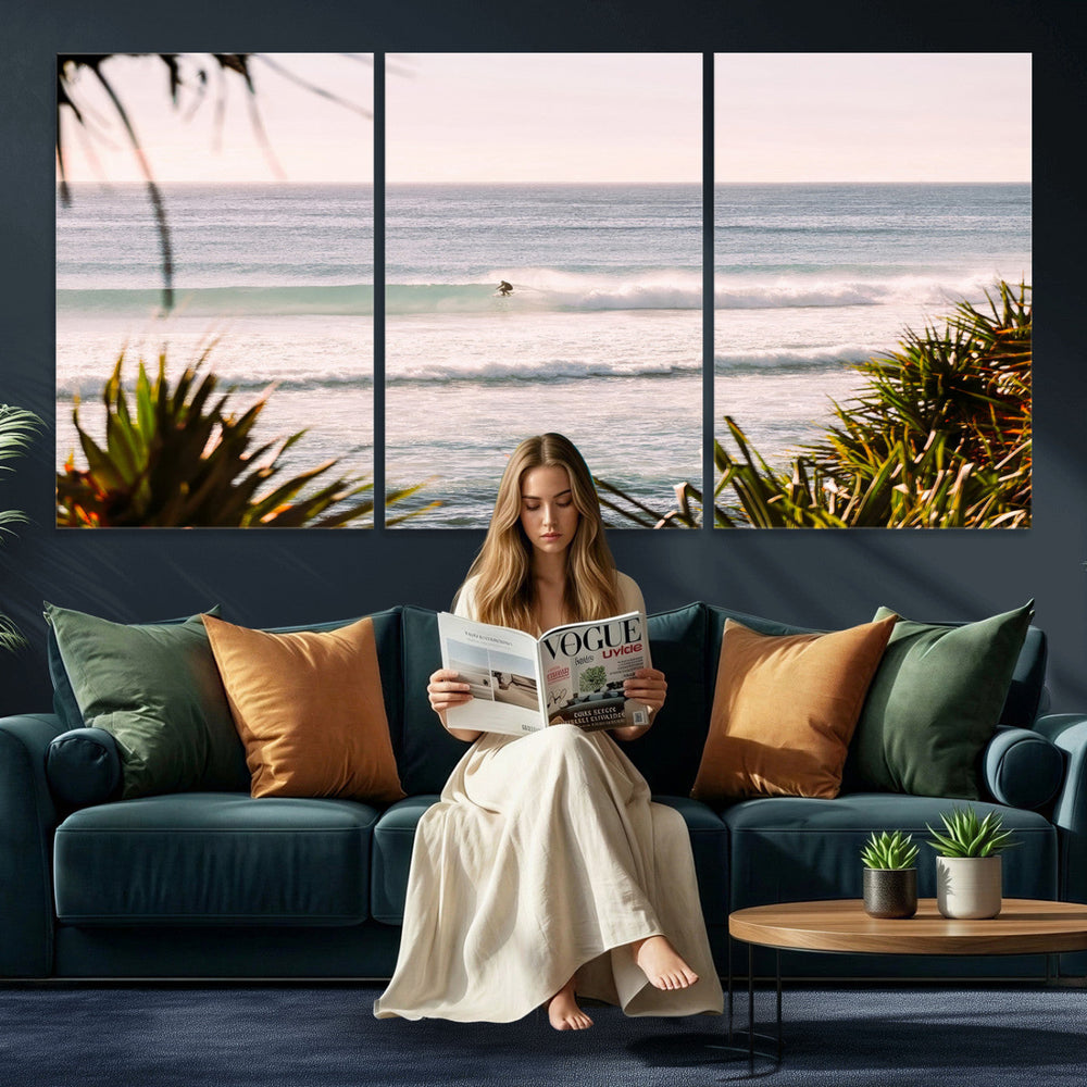 Ocean Surfer Wall Art Canvas Print – Framed Coastal Surf Art